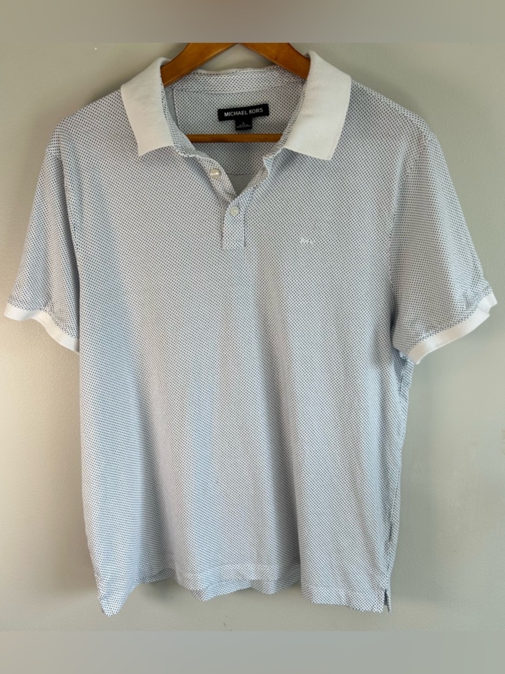 Michael Kors Men’s Polo Shirt Size L Golf White & Blue Short Sleeve Cotton